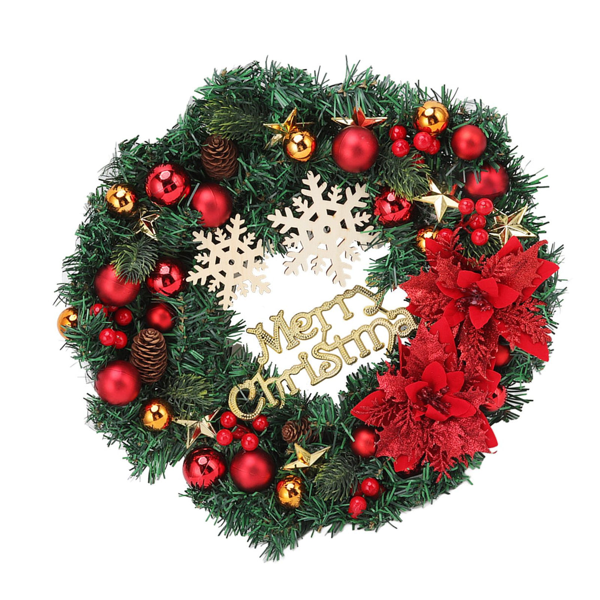 Christmas Wreath Snow Pine Cone Xmas Ball Wreath for Indoor Outdoor Holiday Decorations