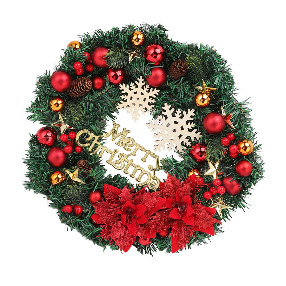 Christmas Wreath Snow Pine Cone Xmas Ball Wreath for Indoor Outdoor Holiday Decorations