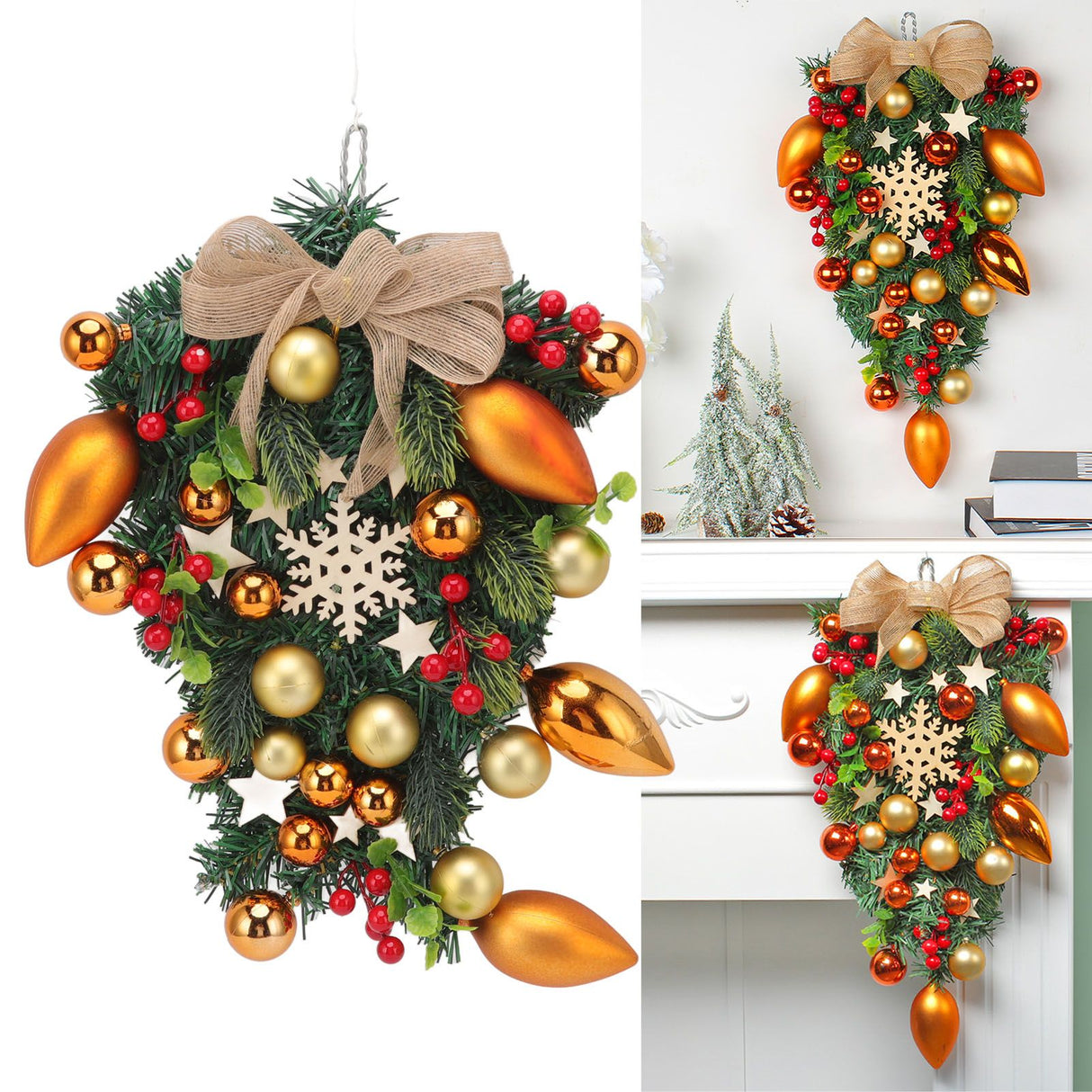 Christmas Wreath Handcrafted Exquisite Reusable Christmas Wreath Pendant Christmas Door Wreath for Fireplace Window