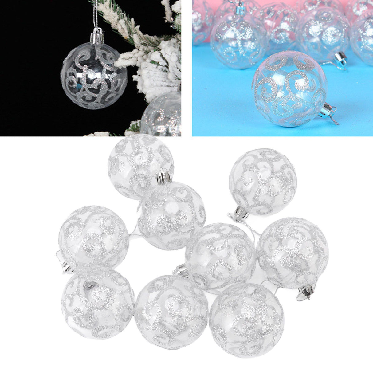 9Pcs Christmas Ball Ornaments Exquisite Plastic Shatterproof Hanging Christmas Tree Ornaments for Home Silver