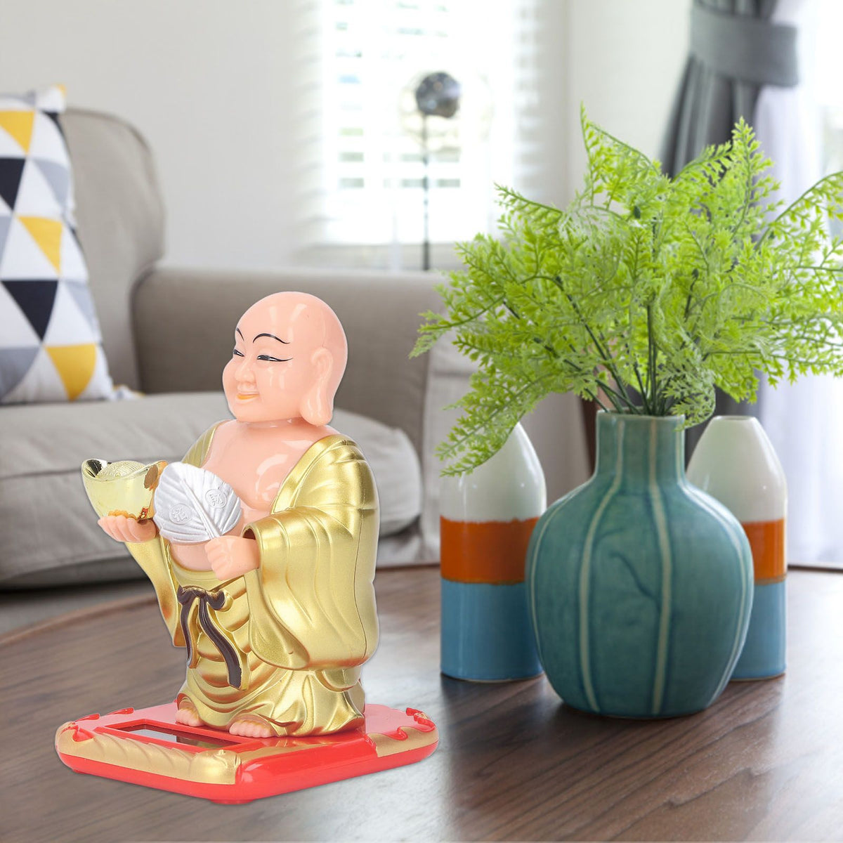 Standing Maitreya Buddha Solar Ornaments Light Energy Sensing Buddha Statue Decoration for Office Home Car Gift Small