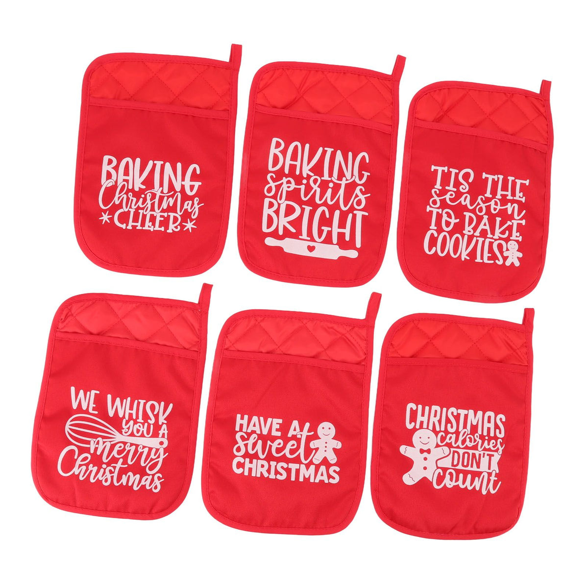 6Pcs Christmas Pot Holders with Pocket Heat Resistant Hot Pad Oven Mitts Cookie Bag Christmas Pot Rack Baking Kit