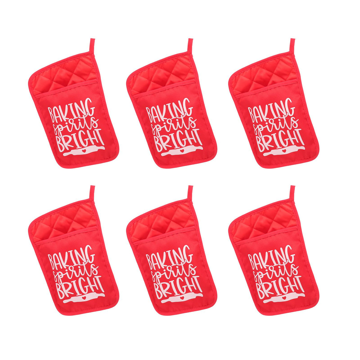 6Pcs Christmas Pot Holders with Pocket Heat Resistant Hot Pad Oven Mitts Cookie Bag Christmas Pot Rack Baking Kit