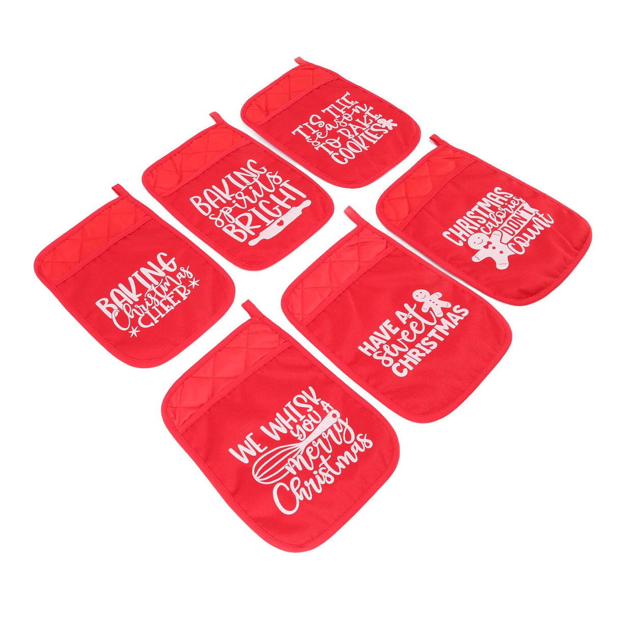 6Pcs Christmas Pot Holders with Pocket Heat Resistant Hot Pad Oven Mitts Cookie Bag Christmas Pot Rack Baking Kit
