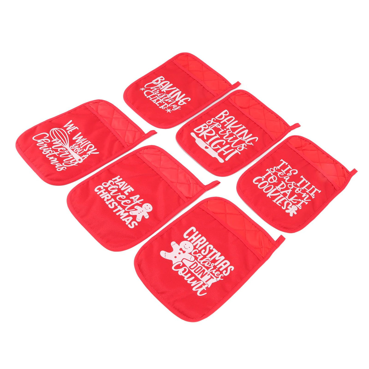 6Pcs Christmas Pot Holders with Pocket Heat Resistant Hot Pad Oven Mitts Cookie Bag Christmas Pot Rack Baking Kit