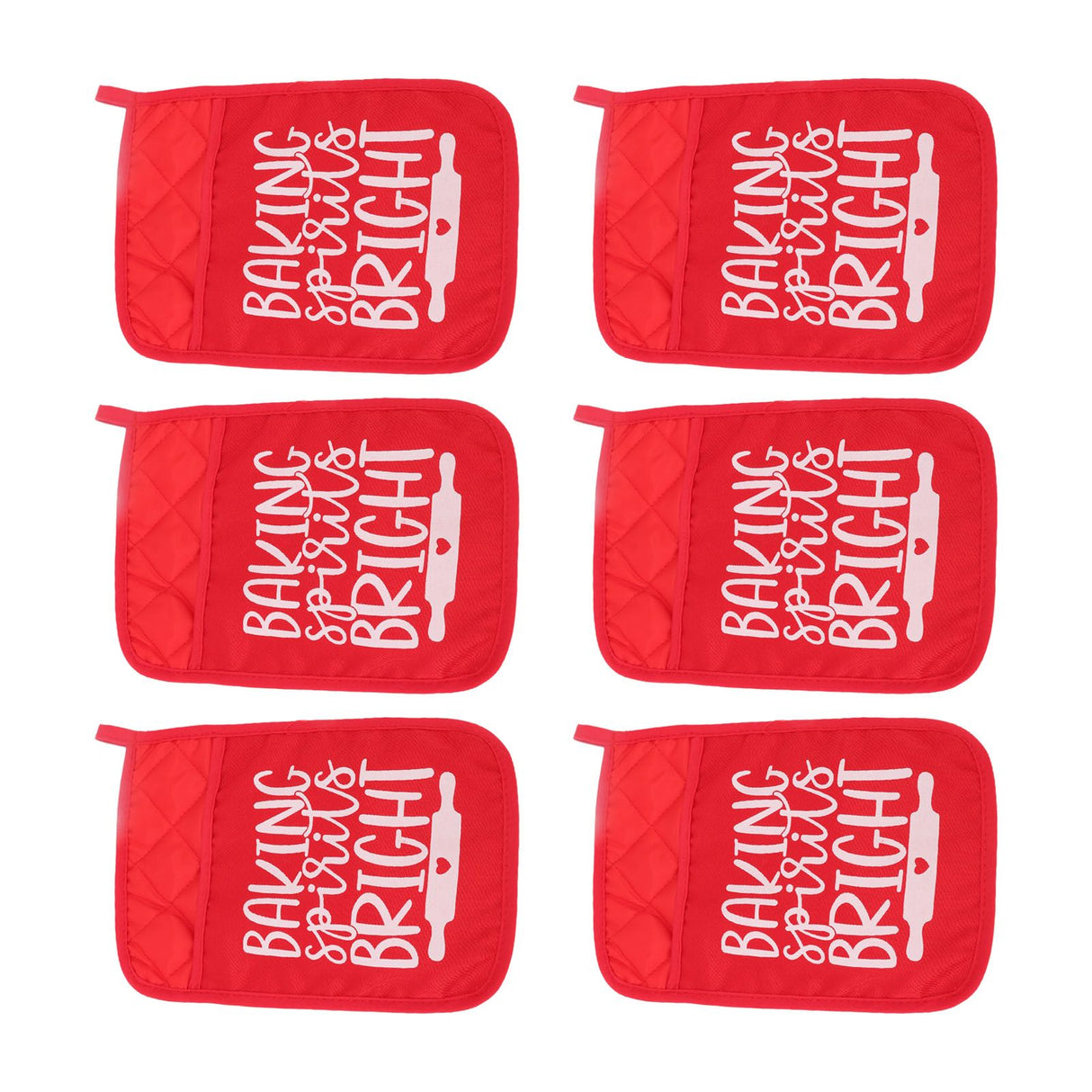 6Pcs Christmas Pot Holders with Pocket Heat Resistant Hot Pad Oven Mitts Cookie Bag Christmas Pot Rack Baking Kit