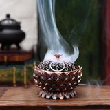 Lotus Incense Burner Zinc Alloy Cone Incense Holder Burner Small Incense Holder Ornaments for Home Decoration Brown