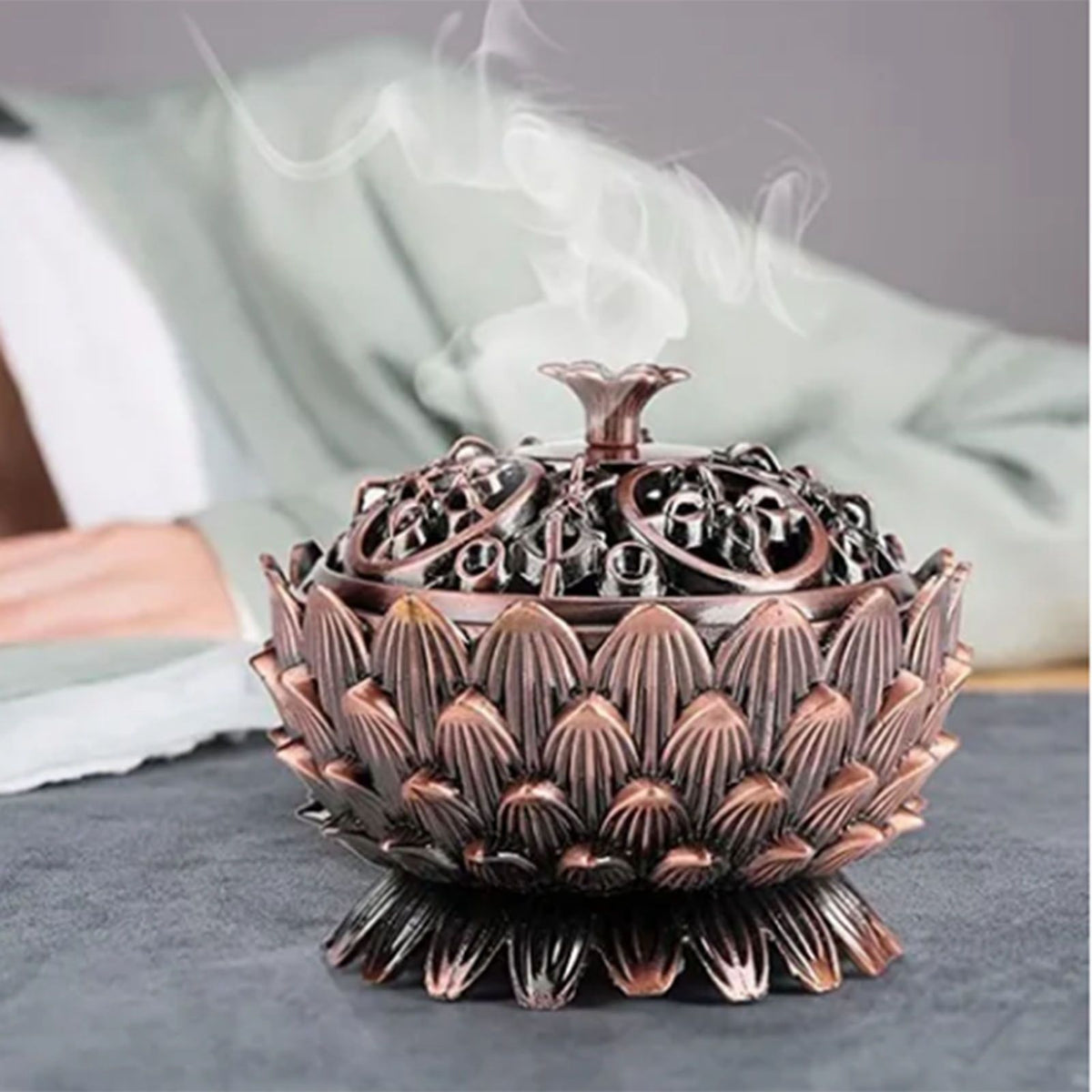 Lotus Incense Burner Zinc Alloy Cone Incense Holder Burner Small Incense Holder Ornaments for Home Decoration Brown