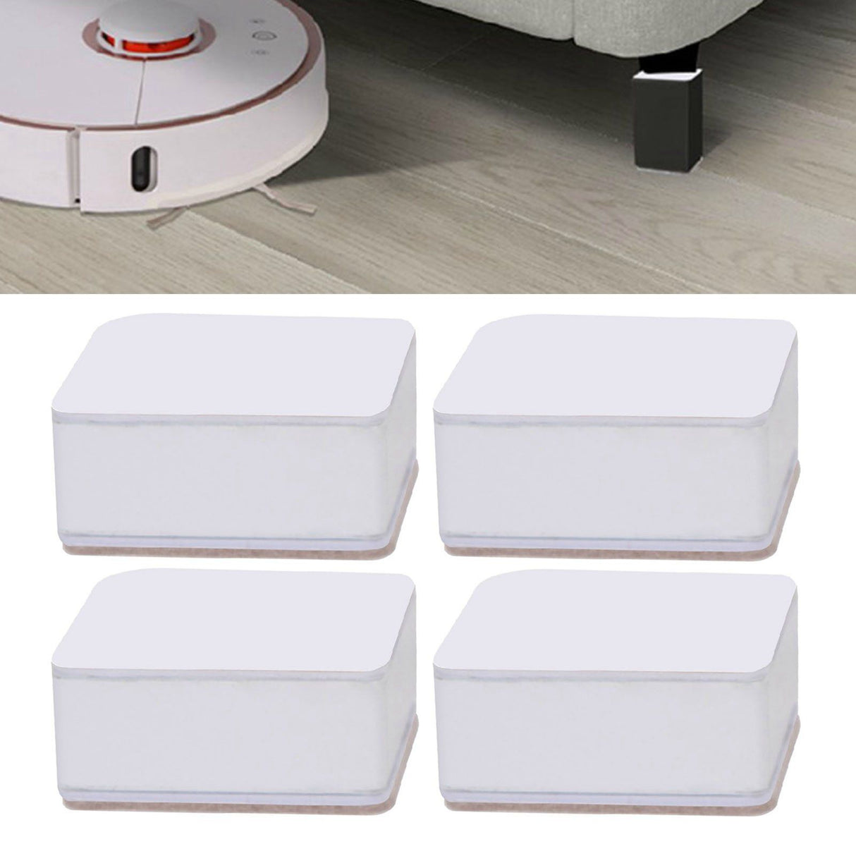 Carbon Steel Furniture Risers Self Adhesive Furniture Lift Anti Slip Low Noise Bed Lifter with Felt Pad for Sofa Couch White