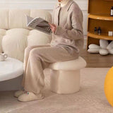 Sofa Bench Simple Modern Elastic Comfortable Soft Round Pine Wooden Foot Stool for Home Decoration White