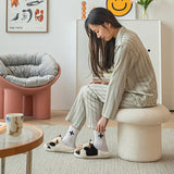 Sofa Bench Simple Modern Elastic Comfortable Soft Round Pine Wooden Foot Stool for Home Decoration White