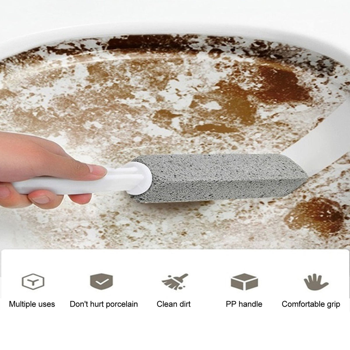2pcs Pumice Stone Toilet Bowl Cleaner Efficient Toilet Bowl Cleaner Brush with Curved PP Handlee for Tiles BBQ Grills