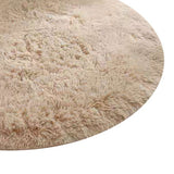 Floor Carpet Polyester Fiber Round Nordic Style Long Plush Soft Shaggy Rug for Home Bedroom Beige - Rear View