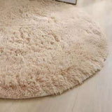 Floor Carpet Polyester Fiber Round Nordic Style Long Plush Soft Shaggy Rug for Home Bedroom Beige