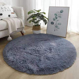 Floor Carpet Polyester Fiber Round Nordic Style Long Plush Soft Shaggy Rug for Home Bedroom Grey - Close-Up Angle