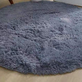 Floor Carpet Polyester Fiber Round Nordic Style Long Plush Soft Shaggy Rug for Home Bedroom Grey - Low Angle