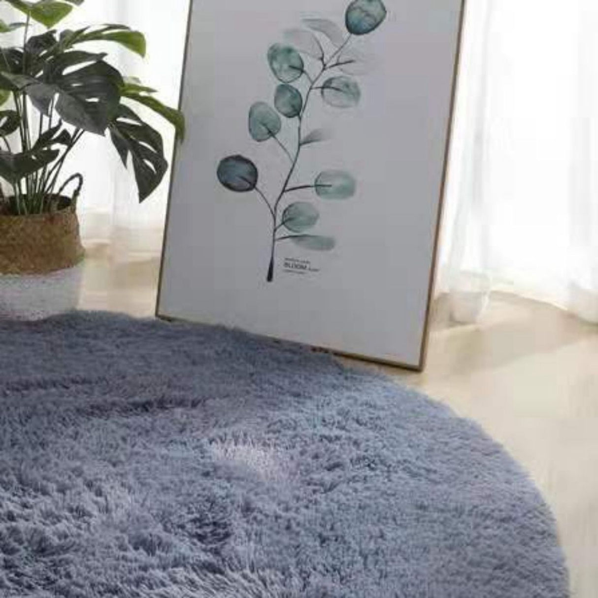 Floor Carpet Polyester Fiber Round Nordic Style Long Plush Soft Shaggy Rug for Home Bedroom Grey