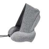 Hooded U Shaped Pillow Removable Neck Protection Memory Cotton Neck Travel Pillow for Home Outdoor Travel Car Grey U043‑3 - Front View