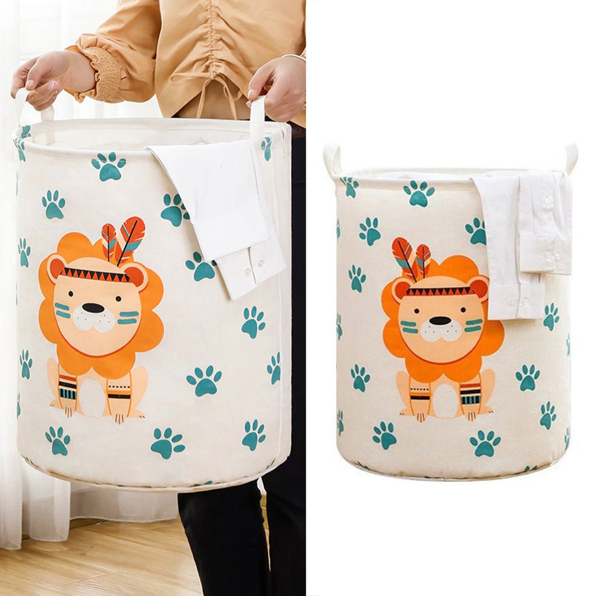 Dirty Laundry Basket Foldable Clothes Toys Sundries Basket Home Toilet Bathroom Storage Bucket Lion 100L