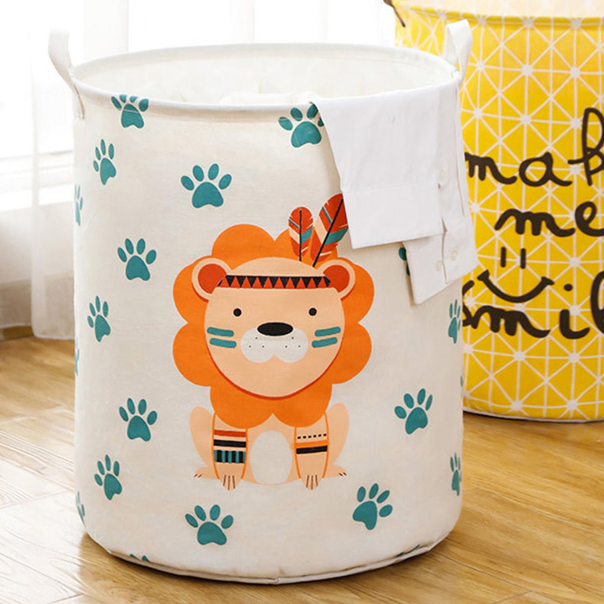 Dirty Laundry Basket Foldable Clothes Toys Sundries Basket Home Toilet Bathroom Storage Bucket Lion 100L