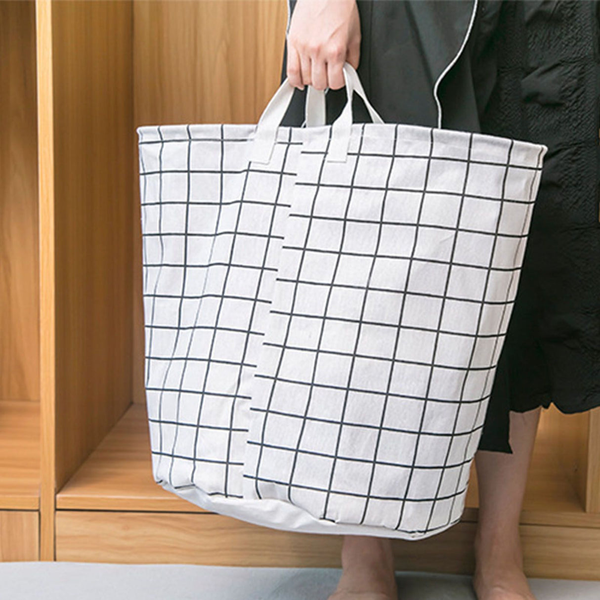 Foldable Dirty Clothes Basket Household Cotton Linen Dirty Laundry Basket Storage Basket Laundry Organizer White Squares