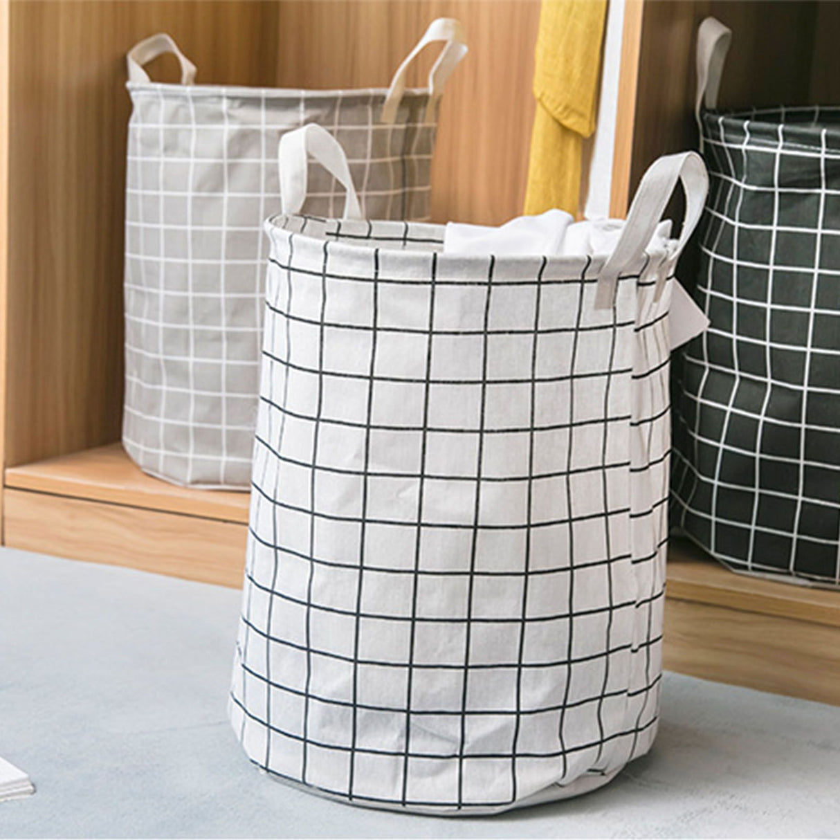 Foldable Dirty Clothes Basket Household Cotton Linen Dirty Laundry Basket Storage Basket Laundry Organizer White Squares