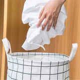 Foldable Dirty Clothes Basket Household Cotton Linen Dirty Laundry Basket Storage Basket Laundry Organizer White Squares - Extra Image