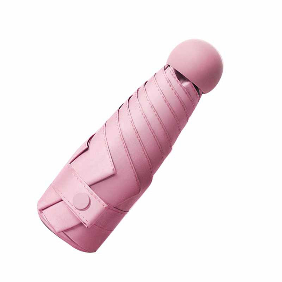 6 Ribs Folding Umbrella Five Fold UV Proof Sunscreen Capsule Umbrella for Sunny Rainy Days Pink with Storage Box