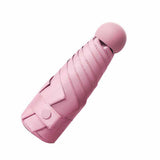 6 Ribs Folding Umbrella Five Fold UV Proof Sunscreen Capsule Umbrella for Sunny Rainy Days Pink with Storage Box