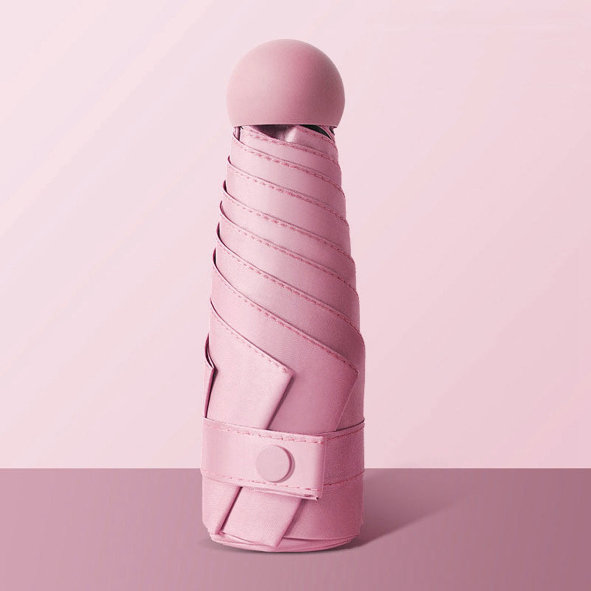 6 Ribs Folding Umbrella Five Fold UV Proof Sunscreen Capsule Umbrella for Sunny Rainy Days Pink with Storage Box