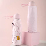 6 Ribs Folding Umbrella Five Fold UV Proof Sunscreen Capsule Umbrella for Sunny Rainy Days Pink with Storage Box
