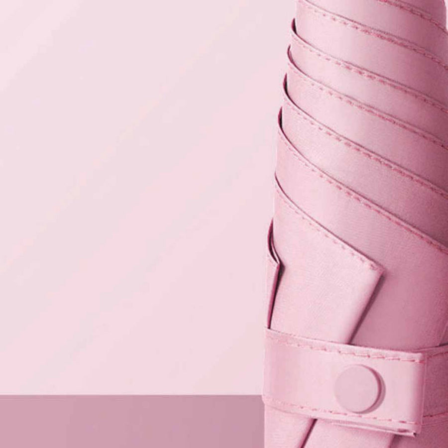 6 Ribs Folding Umbrella Five Fold UV Proof Sunscreen Capsule Umbrella for Sunny Rainy Days Pink with Storage Box