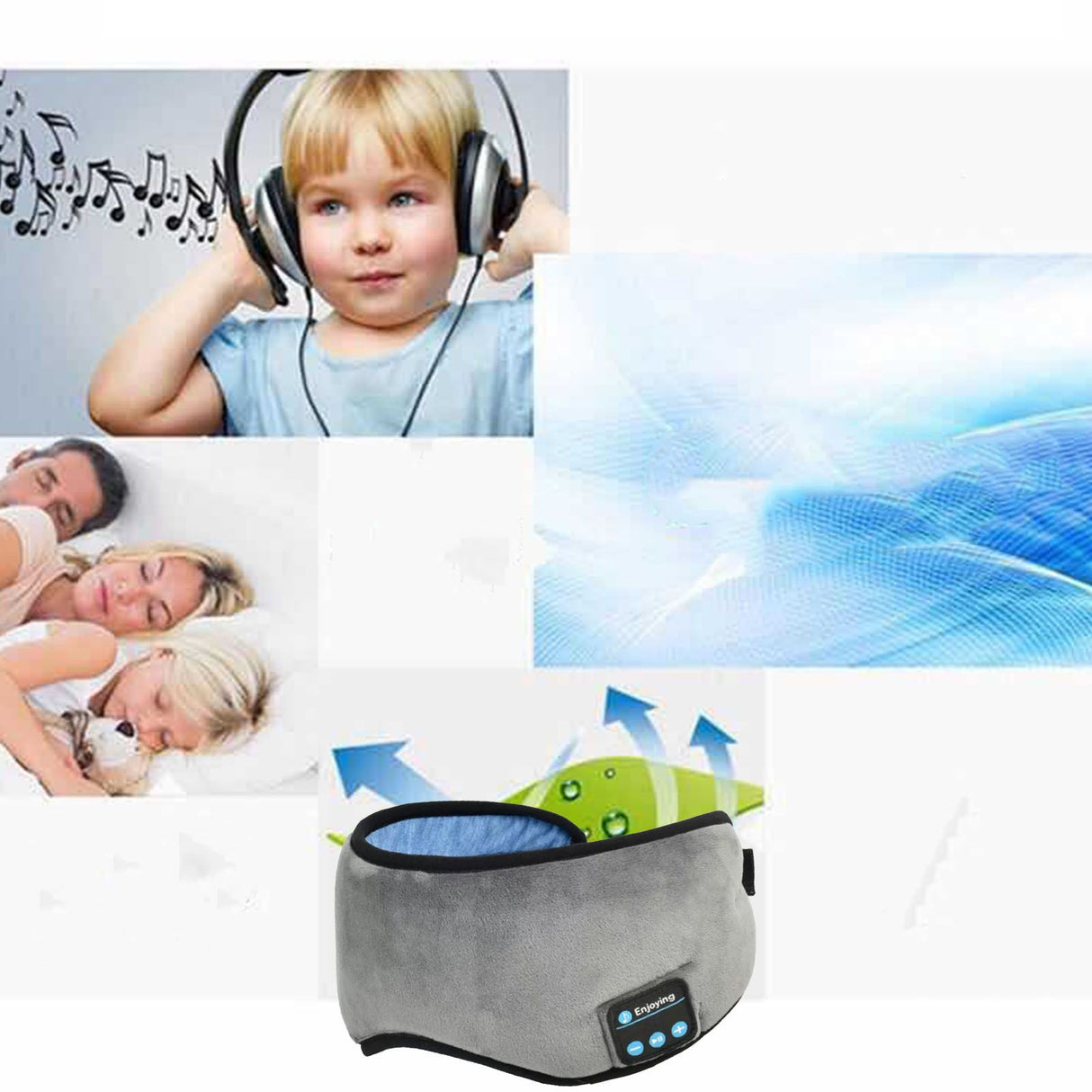 Smart Eye Mask Wireless Bluetooth 5.0 Music Communication Light Shading for Sleep Grey