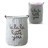 Laundry Basket Cotton Linen Foldable Round Dirty Clothes Storage Bag Folding Laundry Hamper for Home Dormitory Grey - Rear View