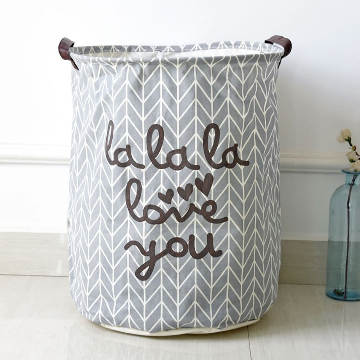 Laundry Basket Cotton Linen Foldable Round Dirty Clothes Storage Bag Folding Laundry Hamper for Home Dormitory Grey
