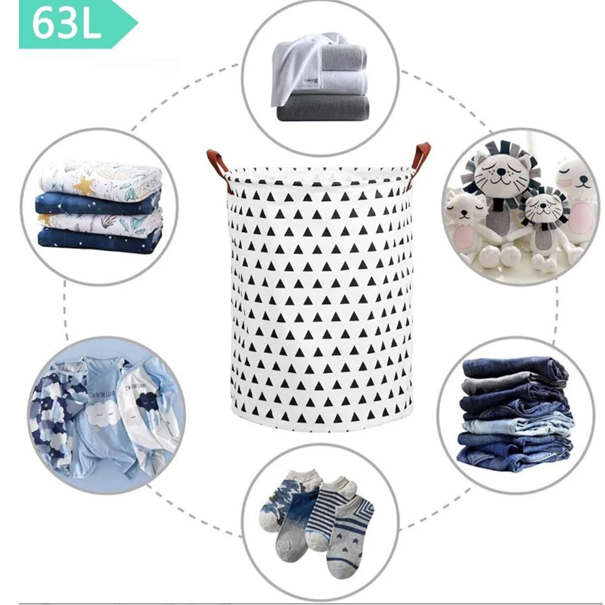 Laundry Basket Cotton Linen 40x40x50cm Dirty Clothes Hamper Storage Basket Waterproof Lining Bin