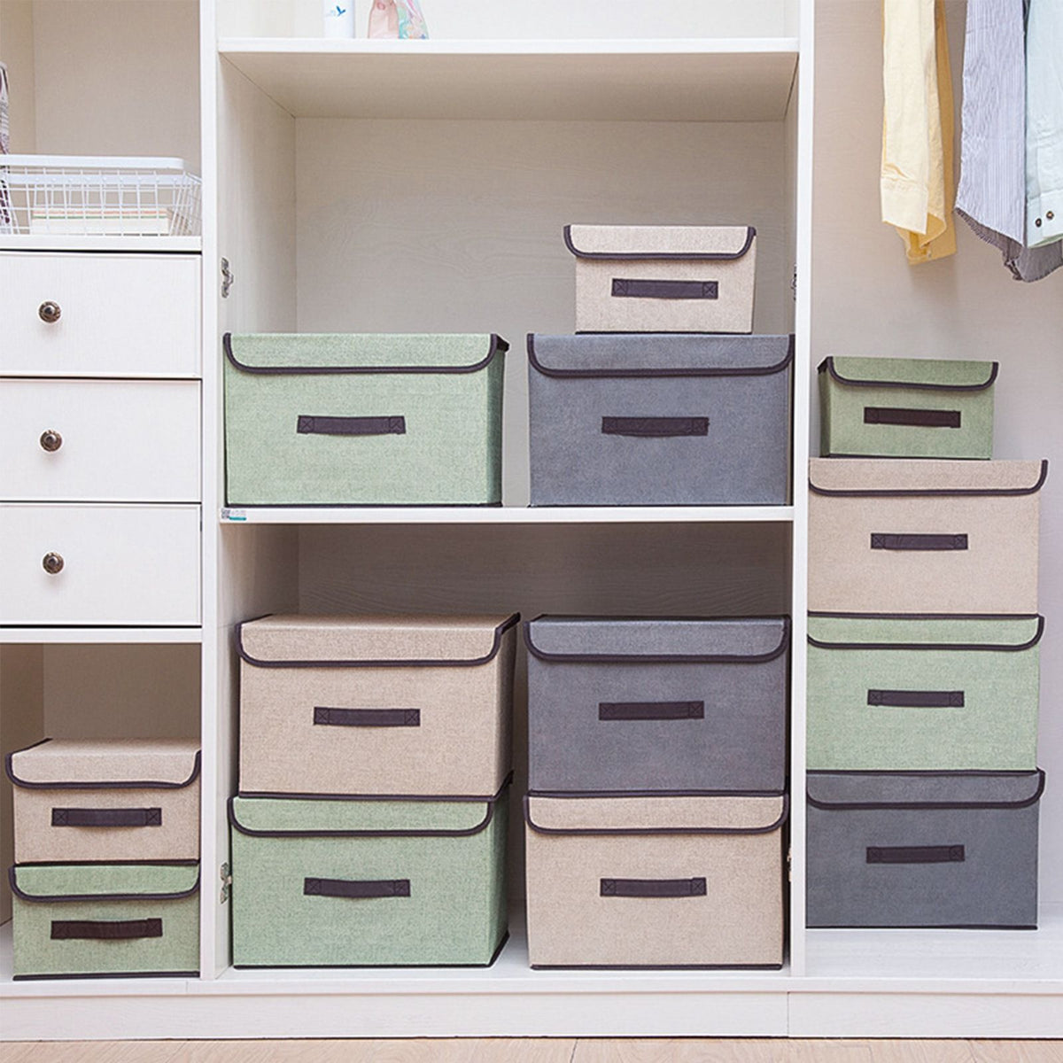 4 Pcs Non Woven Storage Box Case Dustproof Collapsible Two Large and Two Small for Household Home Light Green