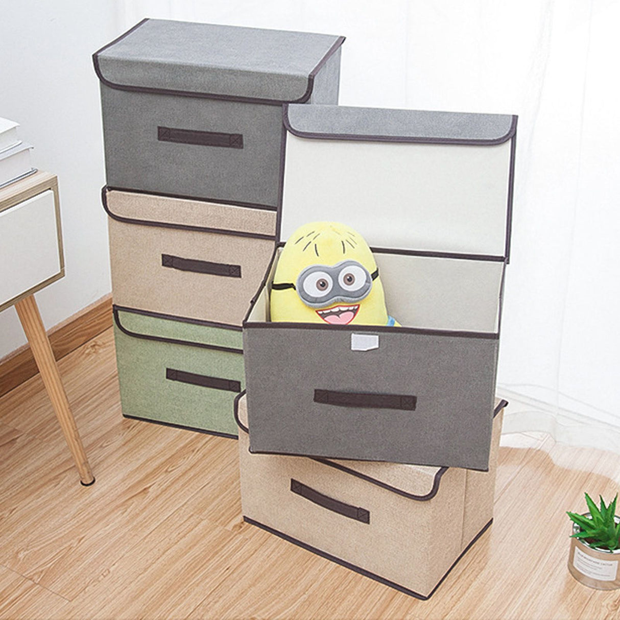 4 Pcs Non Woven Storage Box Case Dustproof Collapsible Two Large and Two Small for Household Home Light Green