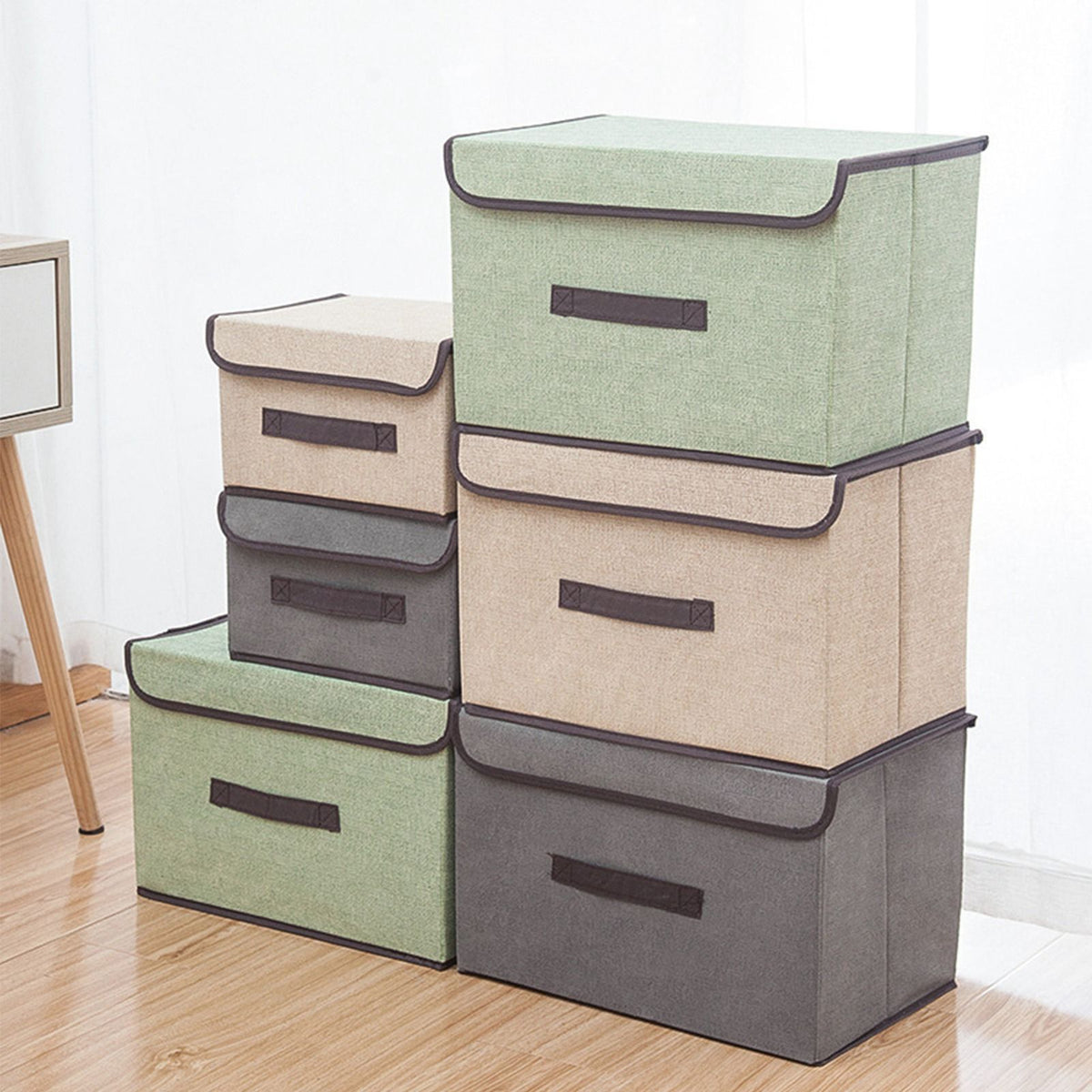4 Pcs Non Woven Storage Box Case Dustproof Collapsible Two Large and Two Small for Household Home Grey