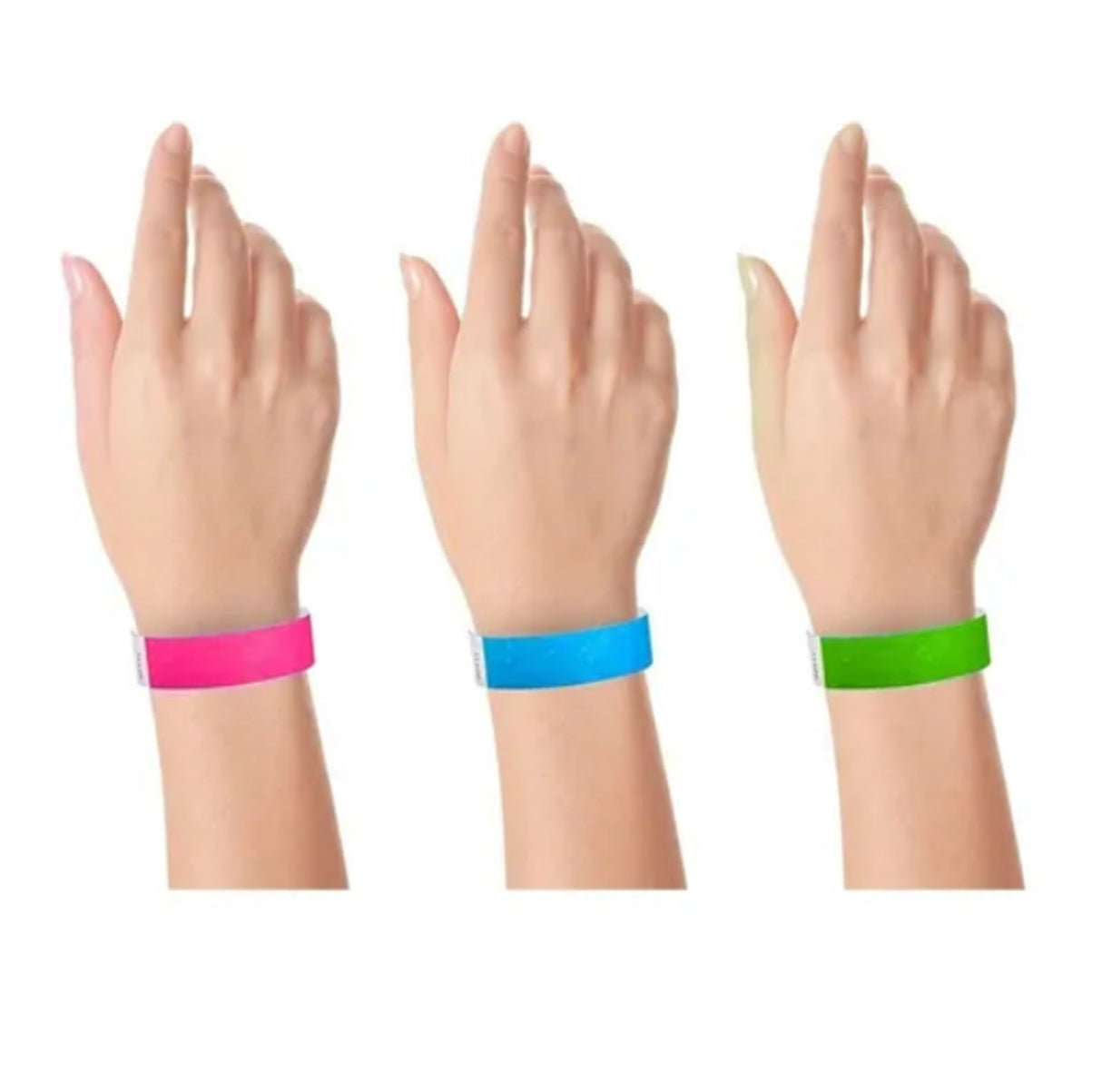 300pcs Synthetic Paper Wristbands Disposable Waterproof Paper Wrist Strap Event Wrist Bands for Amusement Park Green Pink Blue