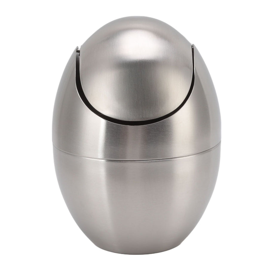 Desktop Trash Can Stainless Steel Egg Shape Mini Countertop Waste Bin with Swing Lid for Bathroom Bedroom
