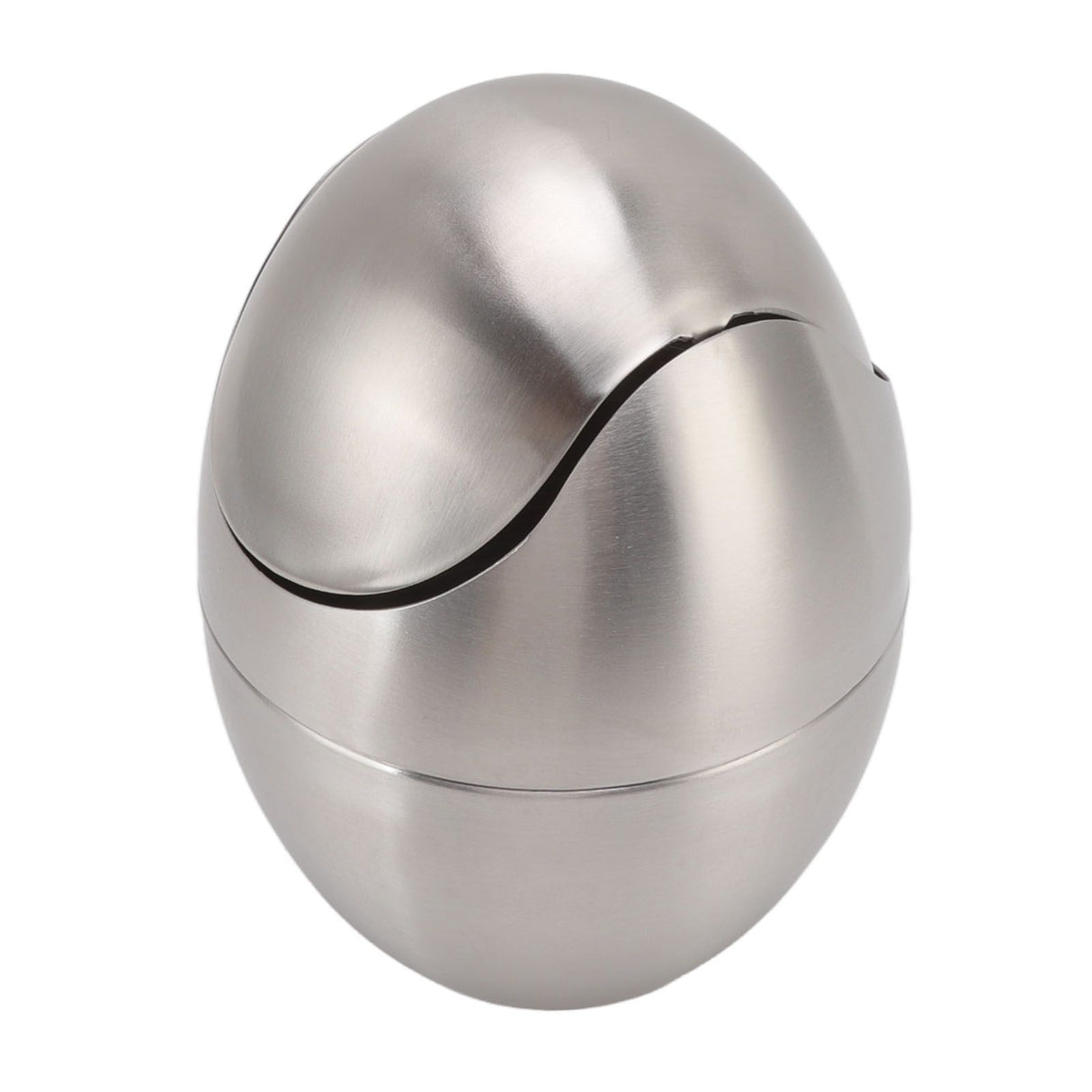 Desktop Trash Can Stainless Steel Egg Shape Mini Countertop Waste Bin with Swing Lid for Bathroom Bedroom