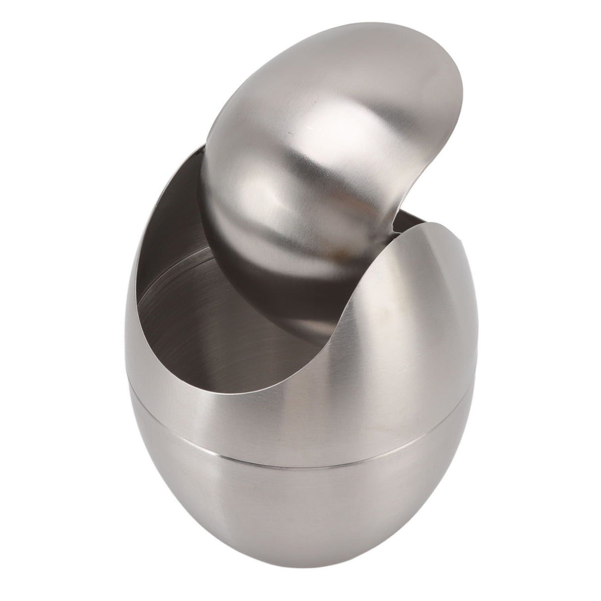 Desktop Trash Can Stainless Steel Egg Shape Mini Countertop Waste Bin with Swing Lid for Bathroom Bedroom