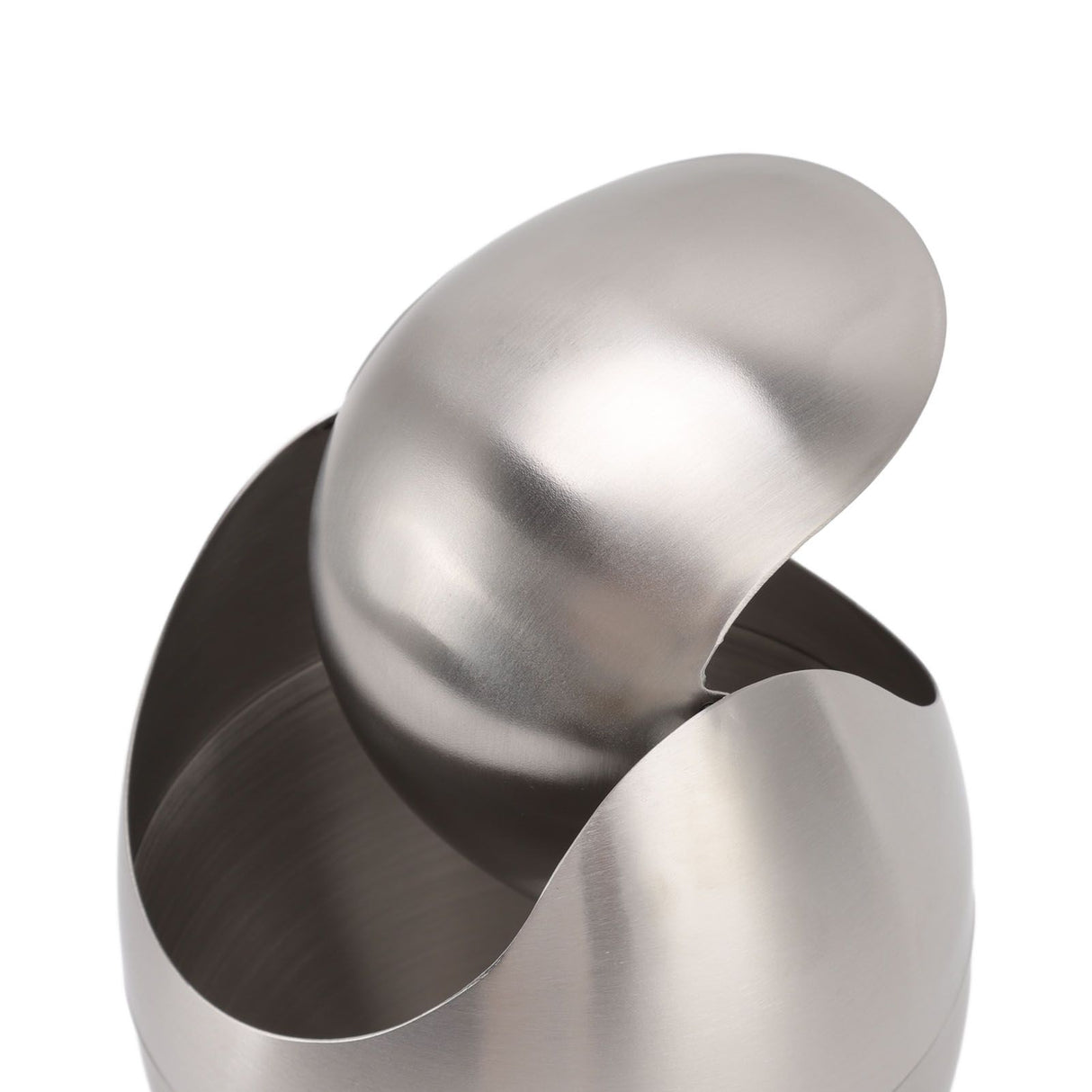 Desktop Trash Can Stainless Steel Egg Shape Mini Countertop Waste Bin with Swing Lid for Bathroom Bedroom
