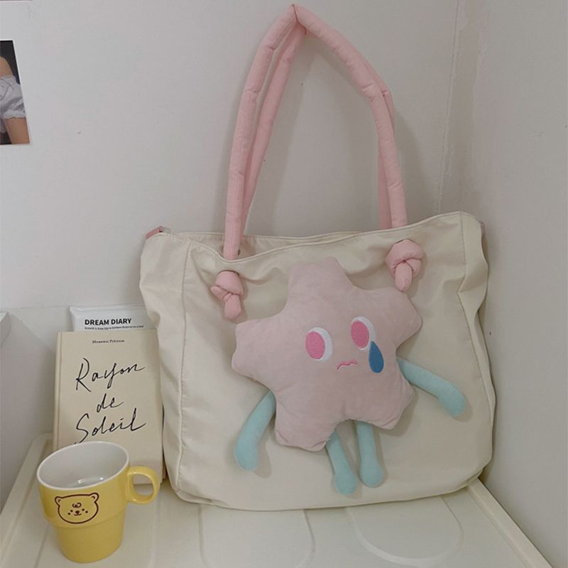 Tote Bag Nylon Large Capacity Removable Cute Star Doll Messenger Bag for PC Book Lipstick
