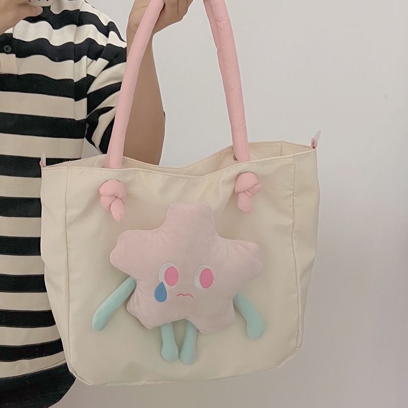 Tote Bag Nylon Large Capacity Removable Cute Star Doll Messenger Bag for PC Book Lipstick