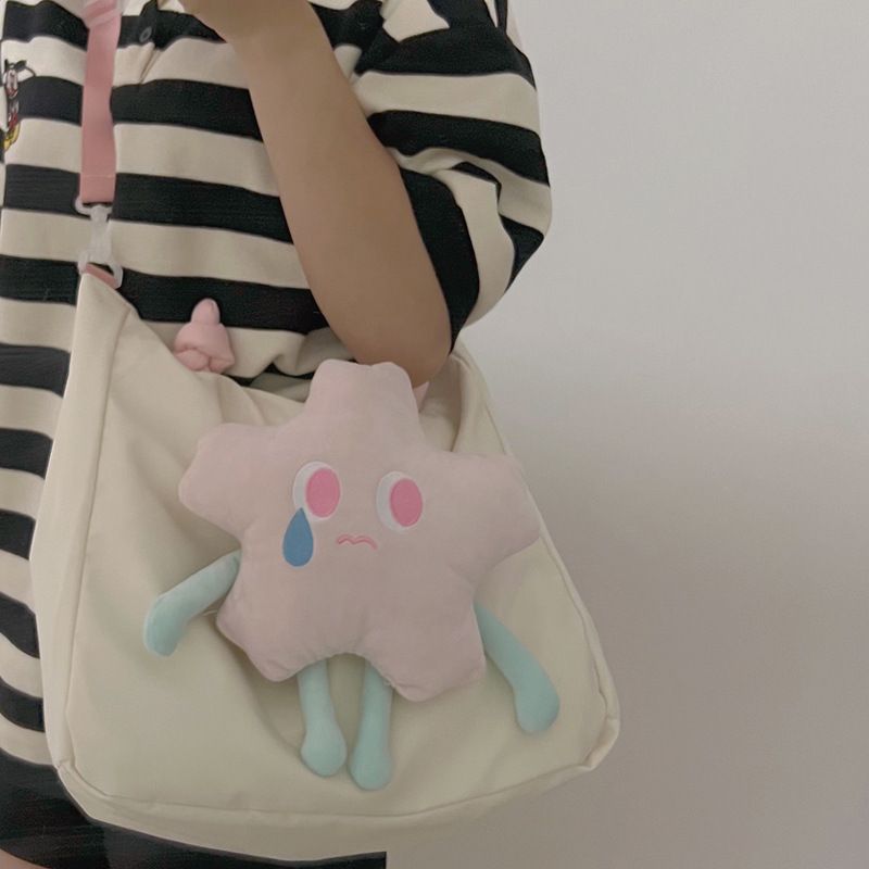 Tote Bag Nylon Large Capacity Removable Cute Star Doll Messenger Bag for PC Book Lipstick