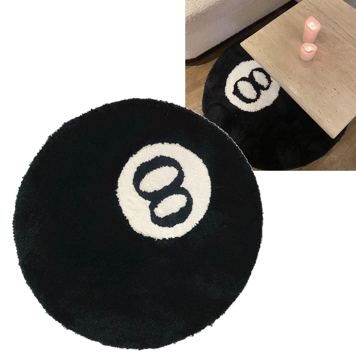 Living Room Flocked Carpet Anti Slip Sofa Table Floor Mat Dirt Resistant Bedroom Bedside Pad Black 60x60cm/23.6x23.6in
