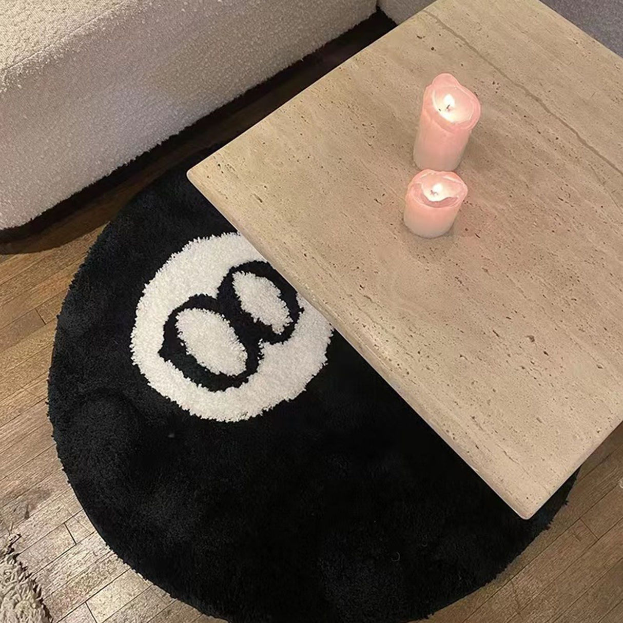 Living Room Flocked Carpet Anti Slip Sofa Table Floor Mat Dirt Resistant Bedroom Bedside Pad Black 60x60cm/23.6x23.6in