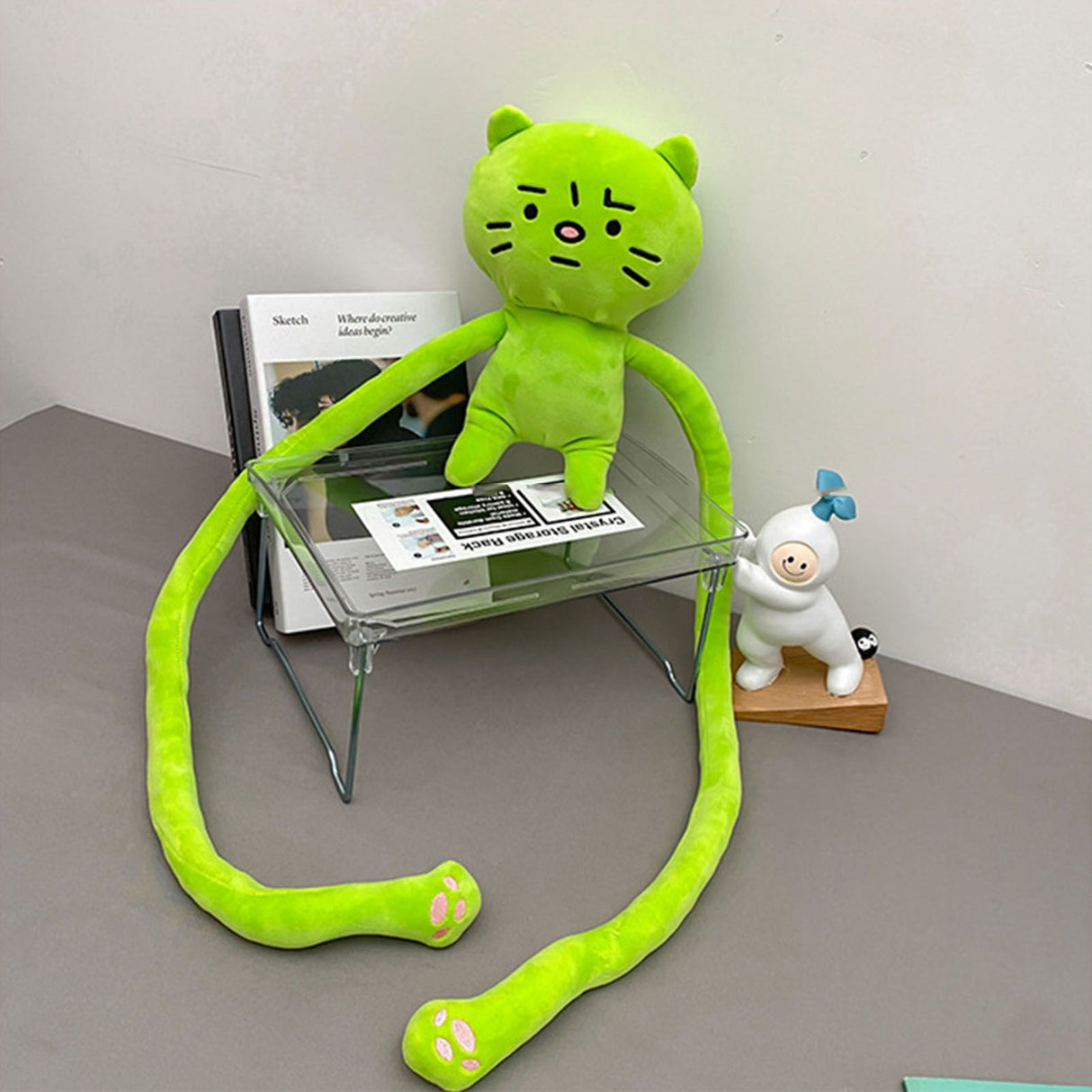 Plush Toy Shoulder Bag Cartoon Long Arm Anxiety Kitty Plush Purse Bag for Shopping Traveling